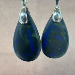 HAND CRAFTED Czech Glass Teardrop EARRINGS Matte Cobalt Blue Picasso NWT
